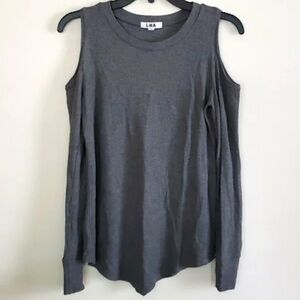LNA Women’s Gray Cold Shoulder Thermal Top Round Neck Size XS
